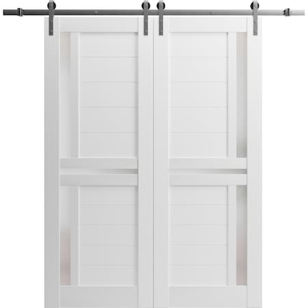 Sartodoors Sliding Closet Barn Bypass Doors 60 x 96in, Nordic White W/ Frosted Glass, Sturdy 6.6ft Rails QUADRO4445BBB-NOR-6096